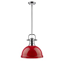  3604-L CH-RD - Duncan 1 Light Pendant with Rod in Chrome with a Red Shade